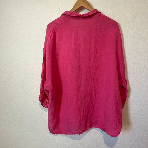 Sunday St. Tropez Fuchsia Pink Linen Long Sleeve Button Down Shirt Women's One S - Picture 3 of 5